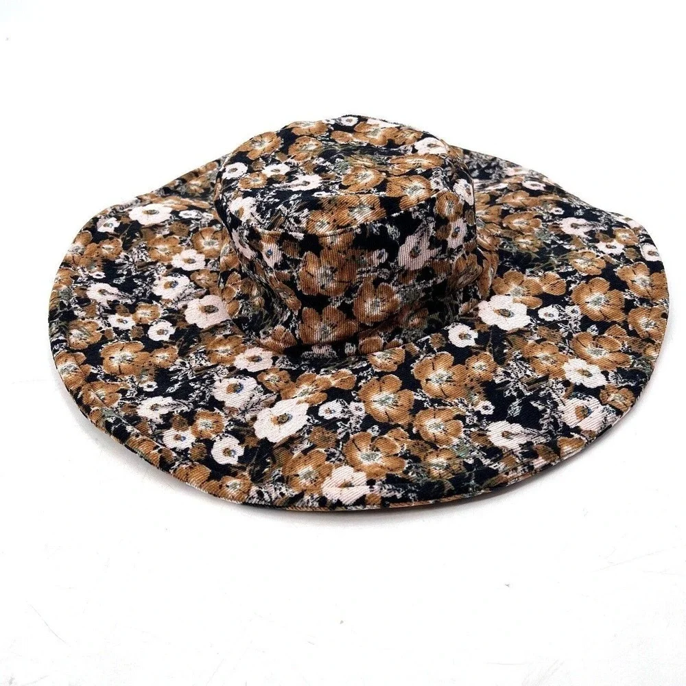 Anthropologie Corduroy Boho Floral Print Wide Brim Bucket Hat